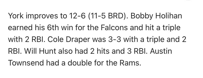 Productive day at the ballpark…York 10 - Lafayette 1
@YorkHSAD @yhs_falcons @YorkFalcons @PBRVirginiaDC @757teamz 
#yorkfalconsbaseball2023 #yhsfalconsbaseball2023 #falconfam