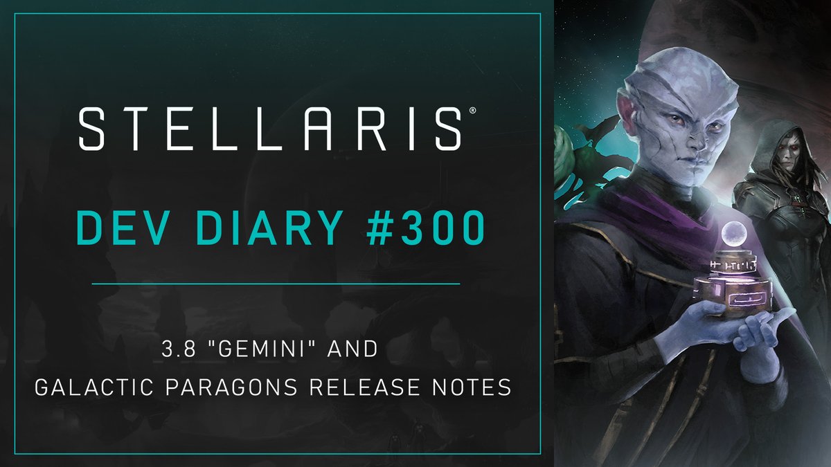Happy 7th anniversary, Stellaris community! 🎉 To celebrate, we got you some release notes to go along with our heartfelt thanks that you're exploring the universe with us. 🌌

Stellaris Dev Diary #300 - 3.8 "Gemini" &amp; Galactic Paragons Release Notes: pdxint.at/42bAjjS