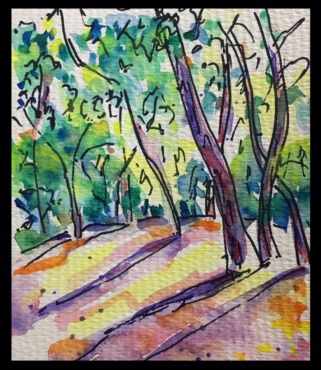 Watercolor and sharpie. I went to Prospect Park yesterday. It was beautiful.  #Landschaft #expressiveartstherapy #expressyourself #contemporarypainting #expressivesketch #ilikeitlikethat #forestart #landscapewatercolor #sharpiedrawing