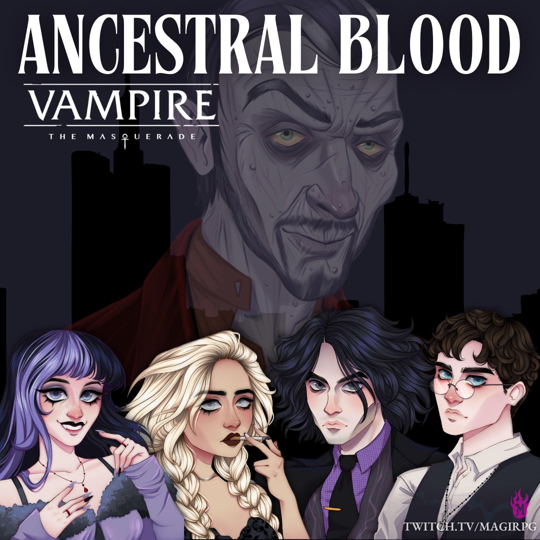 🩸 LIVE    

Ancestral Blood, our Vampire the Masquerade 5th Edition Chronicle   

—Starring:  
🦇 Storyteller: <a href="/Miss_Magitek/">Tracie</a>
- <a href="/themomobee/">MomoBee</a>
- <a href="/MaeLeFay/">𝕸𝖆𝖊 𝕷𝖊𝕱𝖆𝖞</a>
- <a href="/UsulBard/">UsulBard</a>
- <a href="/TheStormbeard/">Chris McNamara</a>
- <a href="/GloriousGe0rge/">GloriousGe0rge</a>

Join us at: twitch.tv/magirpg