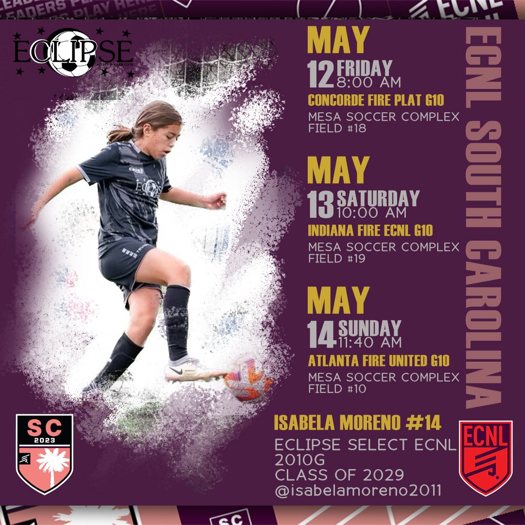 ECNL Showcase 
Schedule for South Carolina ⚽️