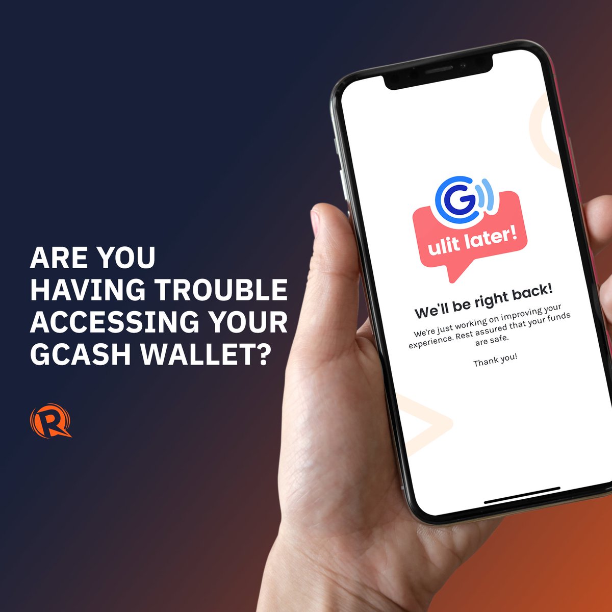 rapplerdotcom's tweet photo. Many social media users are reporting issues in accessing their GCash mobile wallet. Is your GCash down? https://t.co/6GZDQUa1Og https://t.co/Ccd4a2JKPq