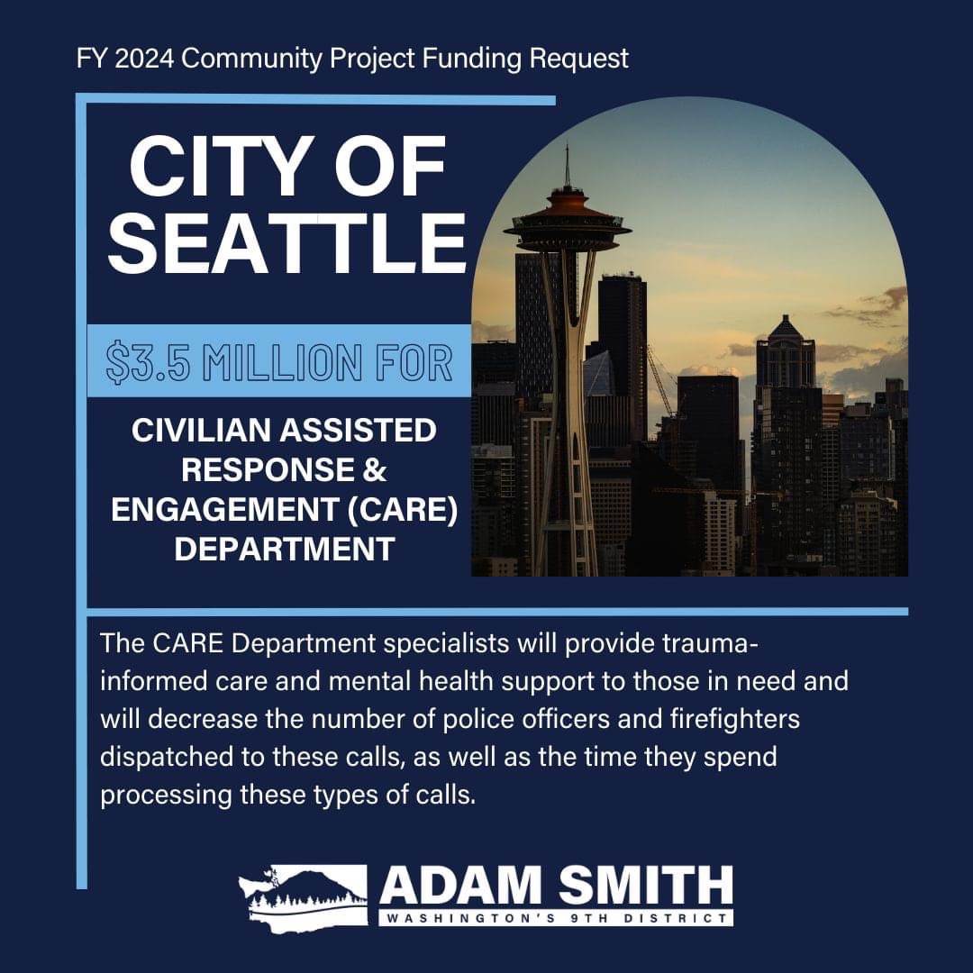 RepAdamSmith's tweet image. We must strengthen our mental and behavioral health care infrastructure. 

That’s why I submitted Community Project funding requests that would make investments in Washington’s Ninth District. #CommunityProjectFunding