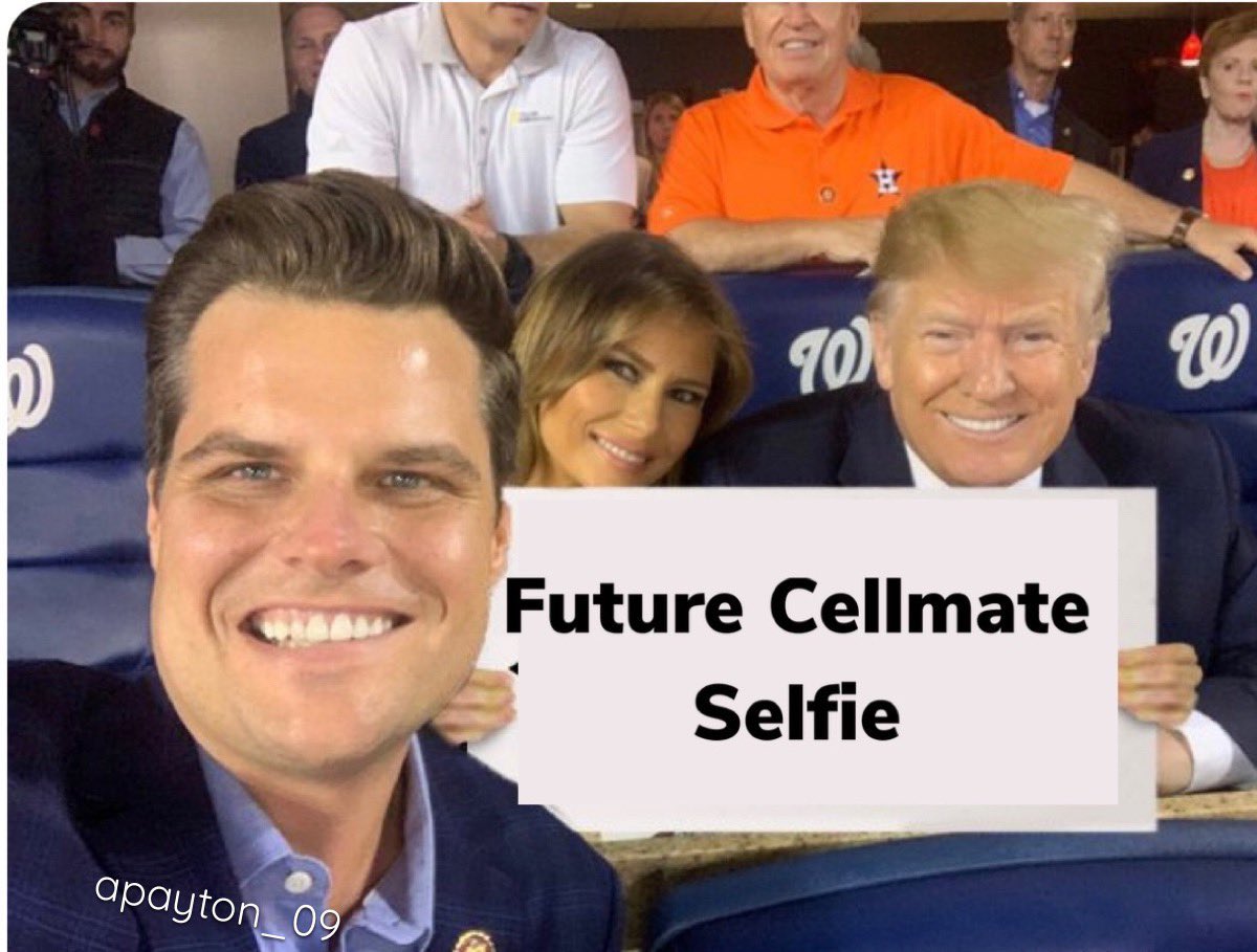 @RepMattGaetz <a href="/RepMTG/">Gargorie Taylor Mreene</a> <a href="/ReadeAlexandra/">Tara Reade 🐎</a> <a href="/mtgreenee/">Marjorie Taylor Greene 🇺🇸</a> Sit down groomer