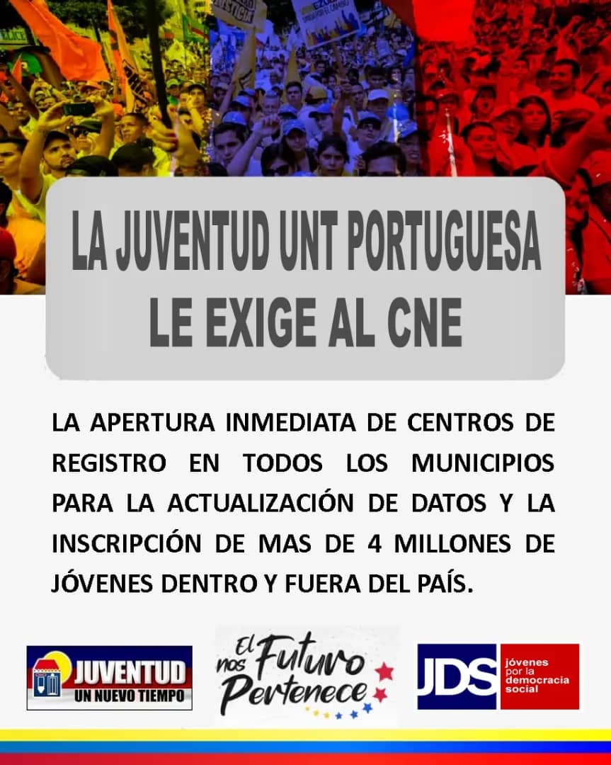 a_andres8a's tweet photo. @jdsportuguesa exige la municipalización y parroquialización inmediata del #RegistroElectoral para que más de 4 millones de venezolanos ejerzan su derecho constitucional al voto. Ratificamos nuestra voluntad de lucha por un país de oportunidades @partidount #EsTiempoDeLaEsperanza https://t.co/RFGwXpc3Zz