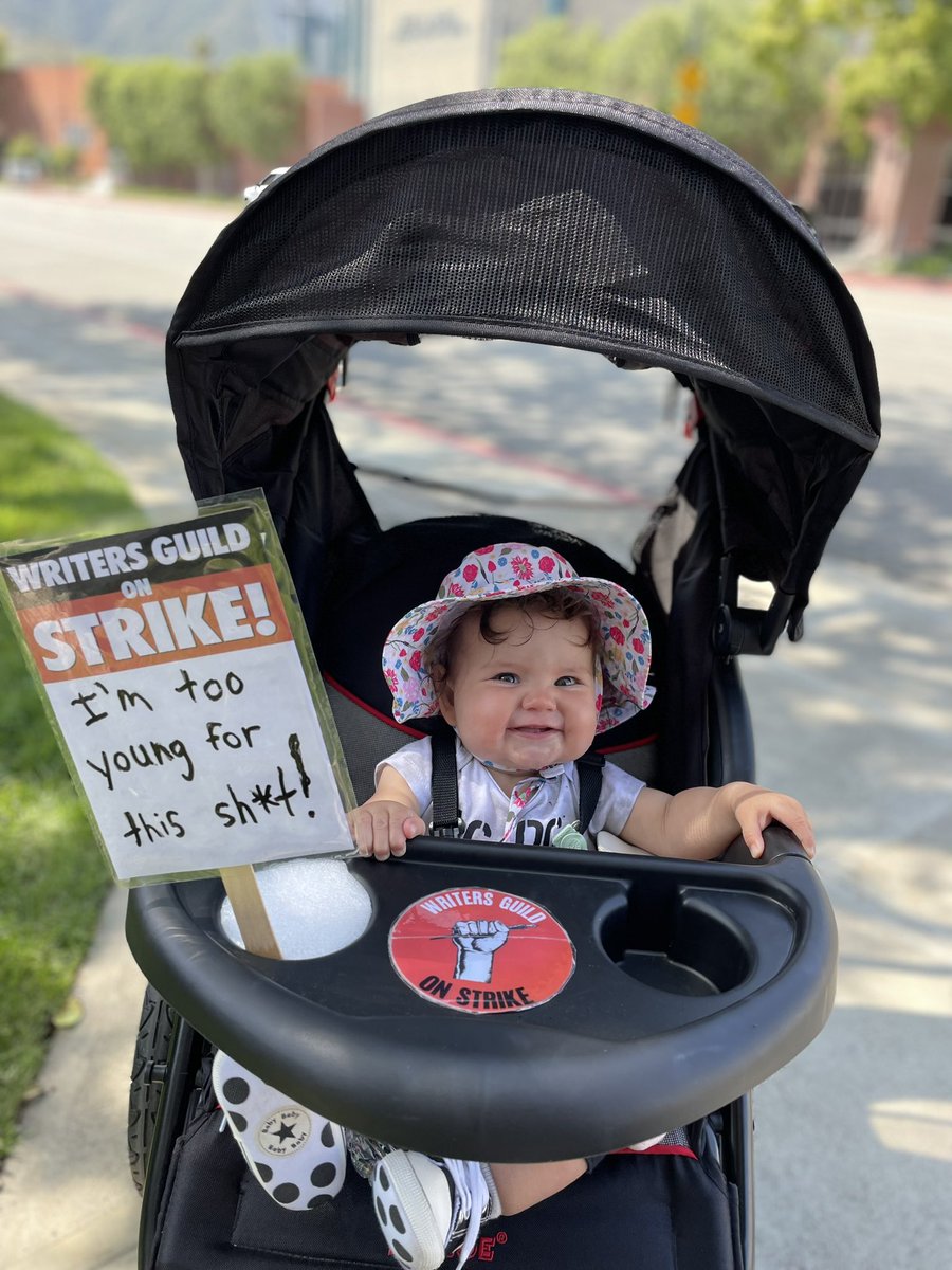 For week two, <a href="/NostalgicNez/">Brandon Neslund</a> made dry-erasable strike signs for our little picket pal. #wgastrong #wgastrike