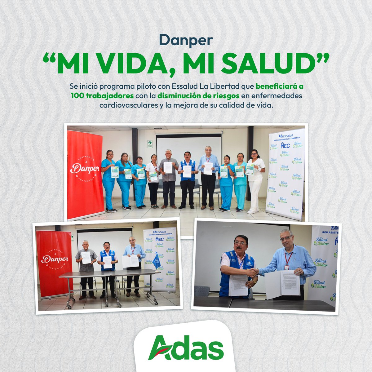 ADASPeru's tweet photo. #Adas felicita a #danper por su programa piloto “mi vida, mi salud” que une esfuerzo con @EsSaludPeru en beneficio de los trabajadores. https://t.co/csrwlmv4UN