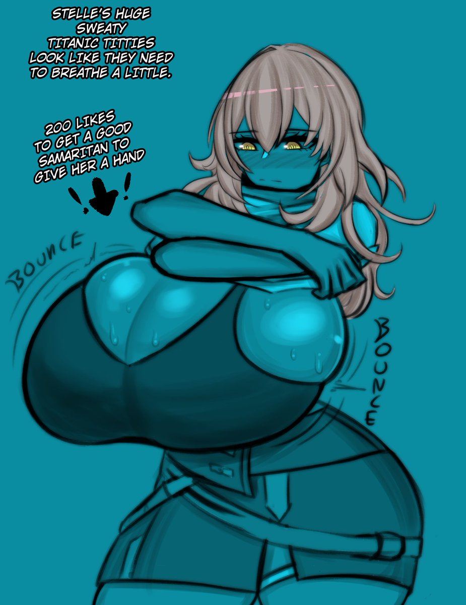 TrencherMariana's tweet photo. I love Stelle the female trailblazer from the new hit mobile game Honkai: Star Rail, and her gigantic, massive, gargantuan, explosive, giga sized titties. https://t.co/mAvI1riwiI