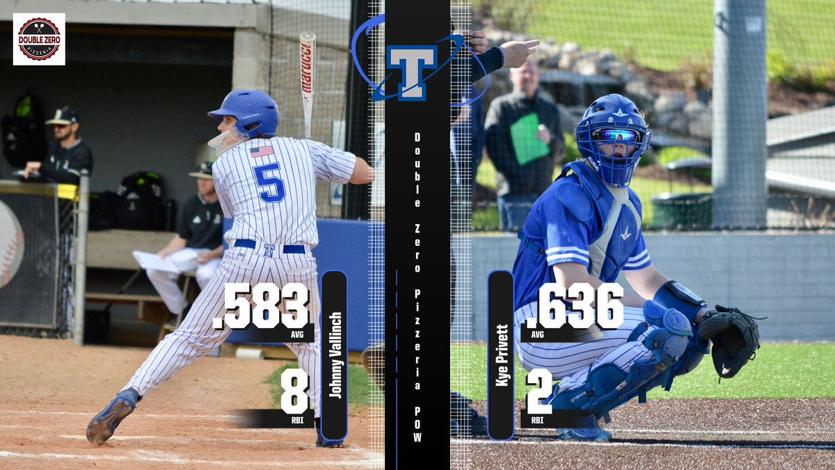 Double Zero Pizzeria Co-Players of the Week 

What a week for these two, leading the way at the plate and helping the Titans to a 3-1 week.

Senior Shortstop/Pitcher
<a href="/johnnyvallinch/">Johnny Vallinch</a> 

AND

Junior Catcher/Infielder
<a href="/kprivett19/">Kye Privett</a> 

doublezeroomaha.com