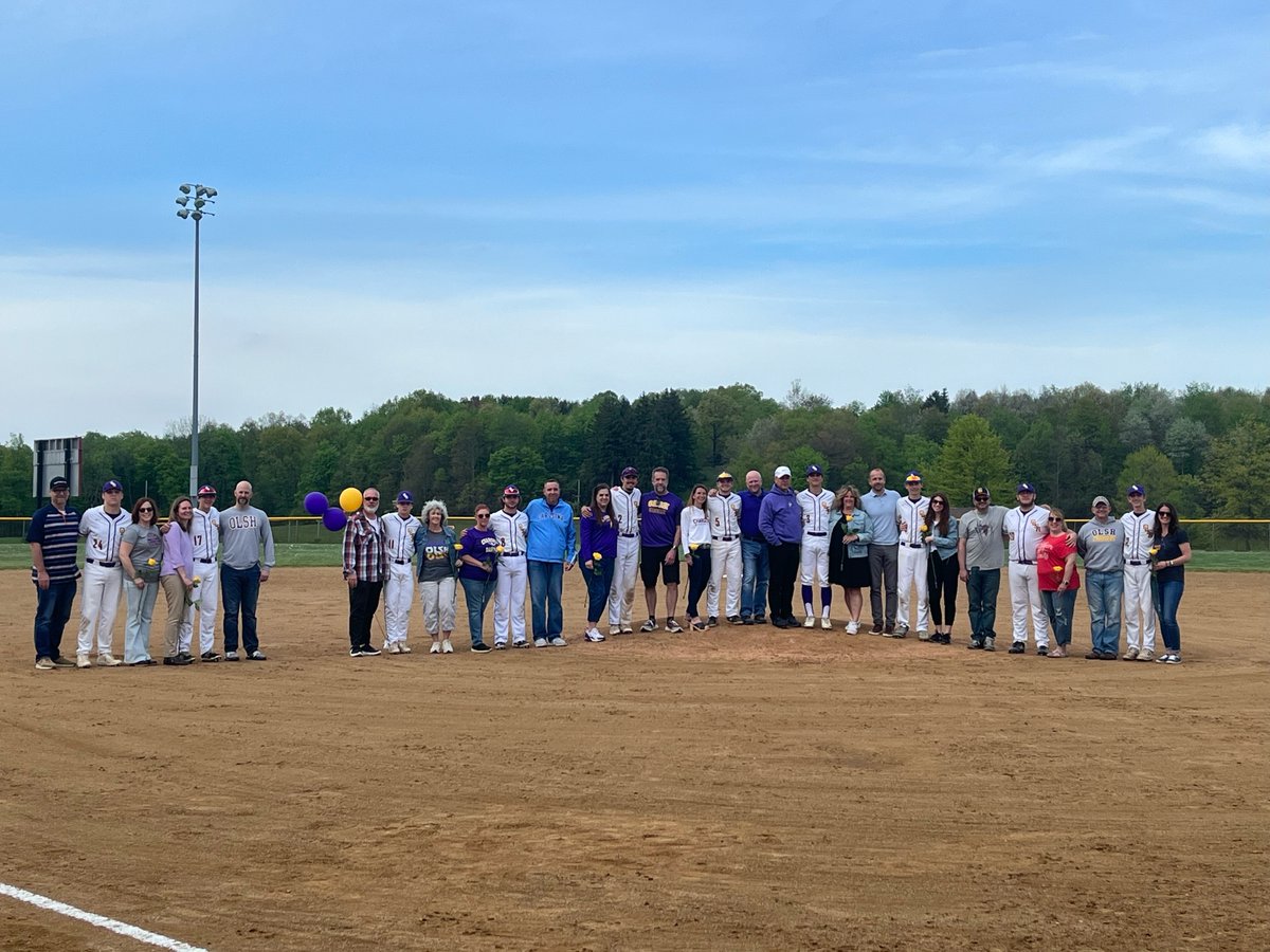 OLSH_HighSchool's tweet image. The baseball team celebrated 11 graduating seniors at their game tonight. Congrats, boys! ⚾️ #olshchargers #seniornight