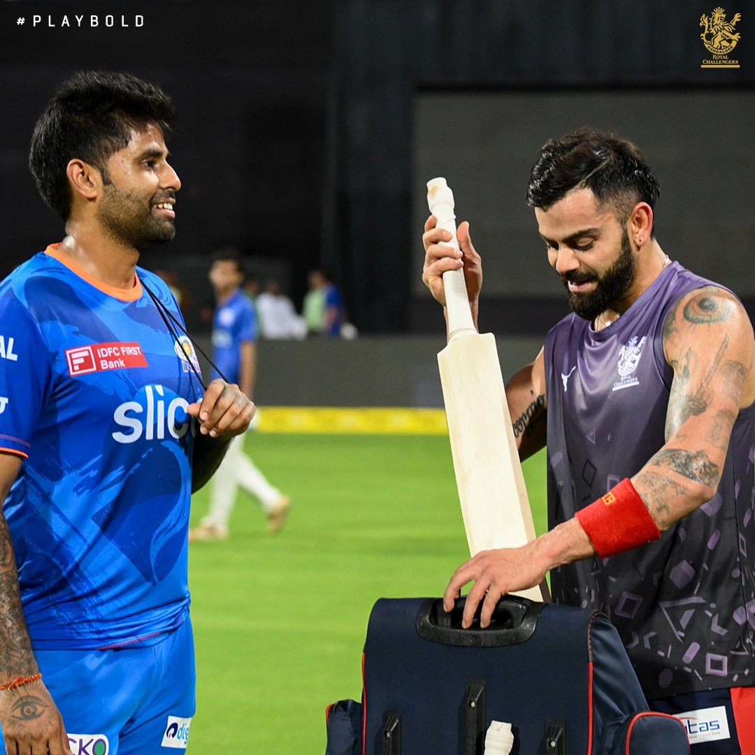 CricCrazyJohns's tweet photo. Suryakumar Yadav with Virat Kohli during the practice session. 

Two batters who ruled T20 in 2022. https://t.co/sDE25bsCNo