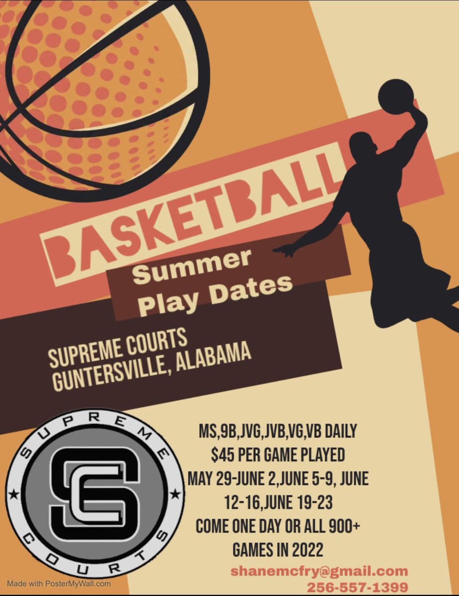 Get those Summer Play Dates booked @scourtsgville Going to be another great Summer. $45 per game all ages boys and girls every day. shanemcfry@gmail.com @AHSAAUpdates @AABC_Hoops @THSCAcoaches @MACoaches @bhyche22 @AverageJoesSpo1 @pghalabama @BamaPrepHoops