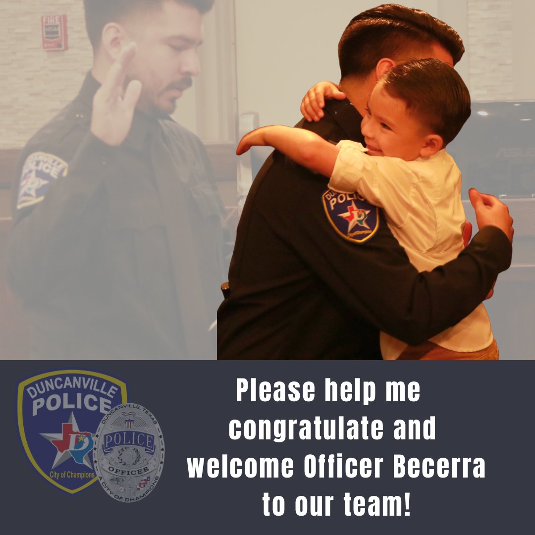 Today we had the honor to swear in Officer Becerra.  Please help me congratulate and welcome him to the city of champions!
#cityofchampions #duncanville #duncanvillesfinest