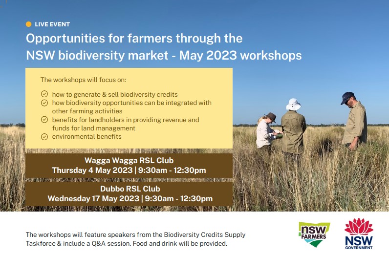 Keen to learn how to tap into opportunities in the NSW biodiversity credits market? Register for a free workshop for farmers in Dubbo on May 17 👉bit.ly/42tyQoH