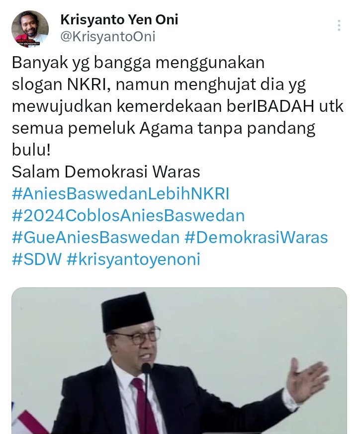 Ada yg bangga ngaku pendukung Jokowi garis keras, namun Menjilat habis2an Anies antitesa Jokowi yg dibelakangnya kumpul kelompok anti Jokowi, dan membenci orang2 dekat Jokowi.
Ada yg bangga menggunakan slogan NKRI, jualan pluralisme dan kebhinekaan, namun menjilat Anies yg