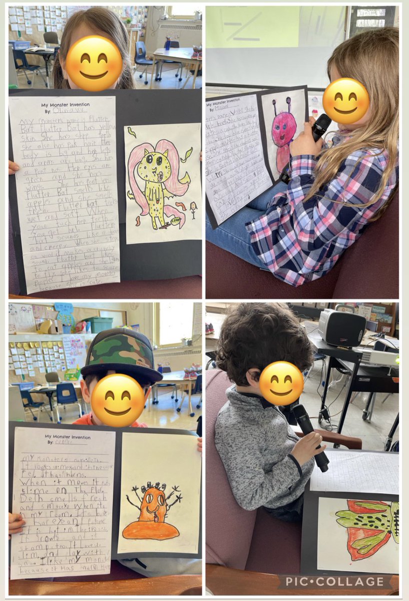 211Calderone's tweet photo. We were so excited to share our completed Monster Inventions during our very first Author’s Chair! 🎤 It lifts us up when we hear positive feedback from our friends. We put a lot of effort into these creative pieces and we are very proud of ourselves! 🌟 https://t.co/VC74NlJnXm