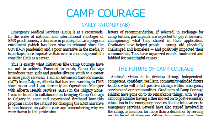 Cheryl Cameron (she/her) @cherylcookie.bsky.social (@cherylcookie21) on Twitter photo Carly Tatomir <a href="/ahs_ems/">AHS EMS</a> showcases Camp Courage in her article in this year's Women in <a href="/CdnParamedicine/">Canadian Paramedicine</a> magazine - read it here canadianparamedicine.ca/current-editio⦠and check out campcourage.ca to learn more about this initiative running in Calgary and Halifax for the summer of 2023 Carly Tatomir <a href="/ahs_ems/">AHS EMS</a> showcases Camp Courage in her article in this year's Women in <a href="/CdnParamedicine/">Canadian Paramedicine</a> magazine - read it here canadianparamedicine.ca/current-editio⦠and check out campcourage.ca to learn more about this initiative running in Calgary and Halifax for the summer of 2023