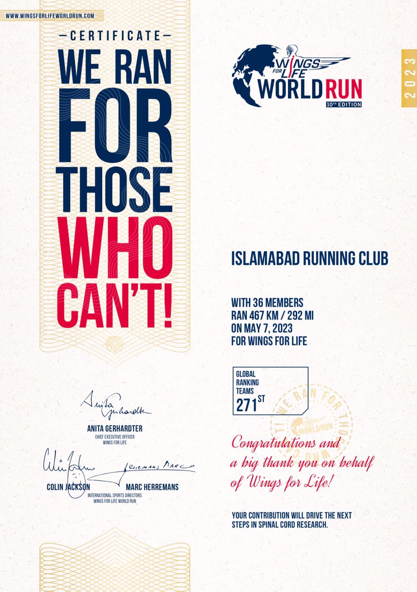 ISBRUNNINGCLUB's tweet image. We&apos;re ecstatic! Islamabad Running Club triumphs at #WingsForLifeWorldRun, securing the top spot in Pakistan. A heartfelt shoutout to our amazing runners who ran with purpose and passion. Together, we&apos;re making a difference! 🥇🏆🌍🏃‍♀️🏃‍♂️ #RunningForACause #Champions #ProudMoment
