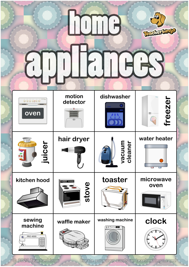 teacherbingo's tweet photo. “home appliances” classroom BINGO GAMES for English teaching!
find FREEBIES in our TpT store:
 https://t.co/bKMc53ec4v
or create your own educational bingo on https://t.co/I0fwUEH4jk!
#classroomgames #educationalgames #englishteaching #eslteaching #ELD #ELT #EFL #ESL #TEFL #TESOL https://t.co/wewXHtCwA2