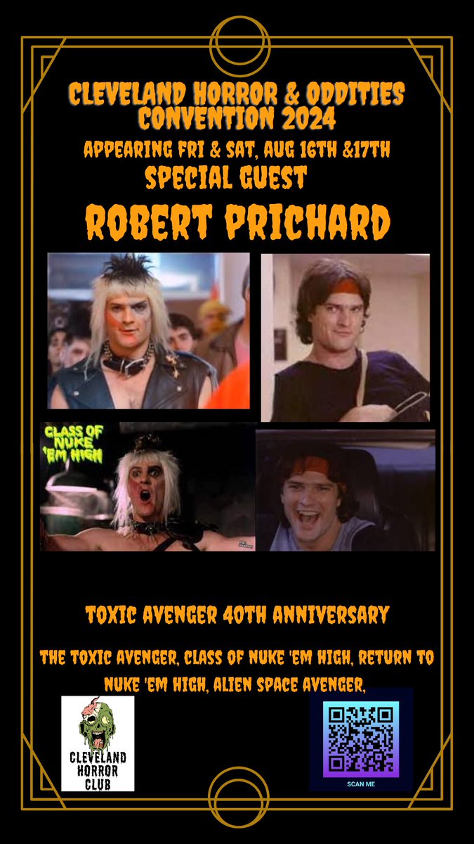 CleHorrorClub's tweet photo. We are happy to announce Robert Prichard will be joining us for the 40th anniversary of @thetoxicavenger https://t.co/0fjYRqcV0q