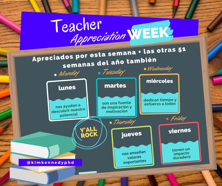 kimkennedyphd's tweet photo. #teacherappreciationweek ¡Mil gracias por todo lo que hacen por los estudiantes, sus familias, y la comunidad! Please share your favorite teacher story with us.
#bilingualeducation #duallanguage #teachers #kimkennedyphd #pocketprofe https://t.co/yKEdPVxNHl