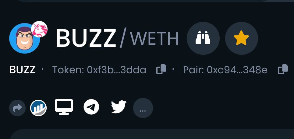 📢 $BUZZ is taking flight on the DEXTools platform! 🚀 click that star button 🌟 and track <a href="/BuzzOfficialETH/">Buzz Lightyear</a> trajectory like a true space ranger! Don't miss out on the latest updates, liquidity, and trading insights. Join the mission today! #Buzz #ETH

dextools.io/app/en/ether/p…