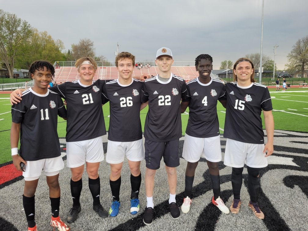 Tonight <a href="/LeMarsSoccer/">Le Mars Soccer</a> honored these Seniors for their leadership: John Semere, Dallas Fey, Elijah Dougherty, Dylan DeRocher, Sam Andrea, and Arik Burnett #BulldogProud