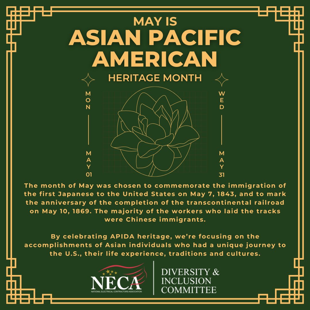 Why is May Asian Pacific American Heritage Month? The first Japanese arrived in the US on May 7, 1843 and the transcontinental railroad completion on May 10, 1869 which most workers were Chinese Immigrants.

#asianpacificamericanheritagemonth #APIDA #WeAreNECA #NecaSanDiego