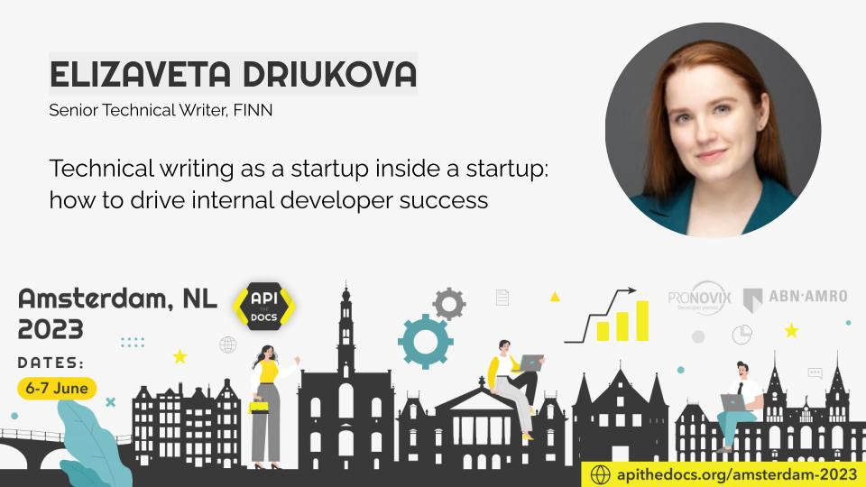APItheDocs's tweet image. Elizaveta will highlight the practices connected to the development of #techwriting in a startup and why documenting internal #APIs is crucial for #developersuccess.
Join #APItheDocs #Amsterdam & learn about the latest trends in #APIdocumentation: 
ow.ly/mSVY50Oj0fk
