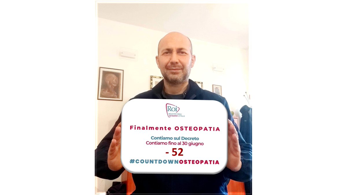 #COUNTDOWNOSTEOPATIA 
Verso il 30 giugno, data che concluderà l'iter della legge che istituisce la nostra professione. 
⏰ -52 giorni al Decreto
<a href="/mur_gov_/">Ministero dell'Università e della Ricerca</a>
<a href="/BerniniAM/">Anna Maria Bernini 🇮🇹</a>
<a href="/MinisteroSalute/">Ministero della Salute</a>
<a href="/marcellogemmato/">Marcello Gemmato 🇮🇹</a>
#osteopatia #osteopati #osteopatiaprofessionesanitaria