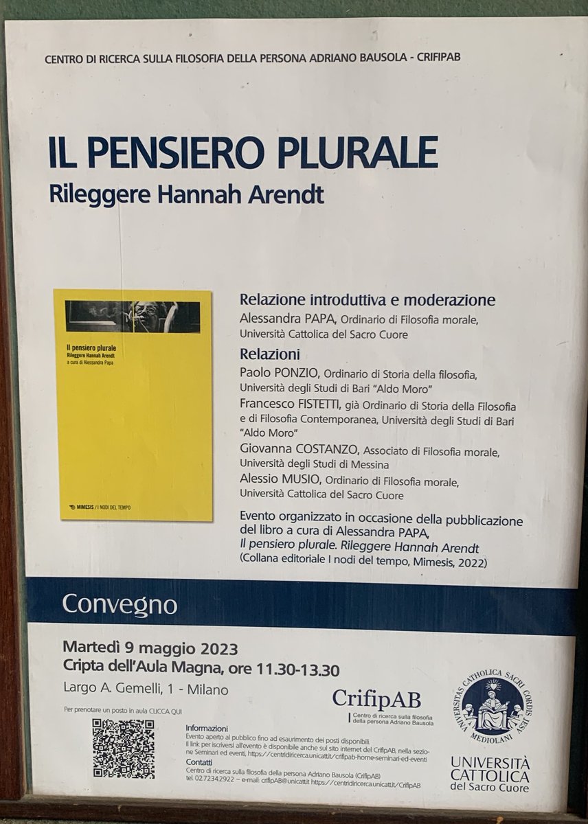 A_Musil's tweet image. Oggi qui, su iniziativa della bravissima .@Iaiaragna. #arendt, #pensieroplurale, #sovranità.