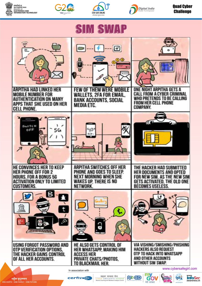 InfoSecAwa's tweet image. #Storyboard #simswap #fraud
#staysafeonline #QUAD #Quad2023 #QuadCyberCampaign #QuadCyberChallenge 

Be aware of SIM Swap Frauds!! 

Visit : staysafeonline.in for more information.