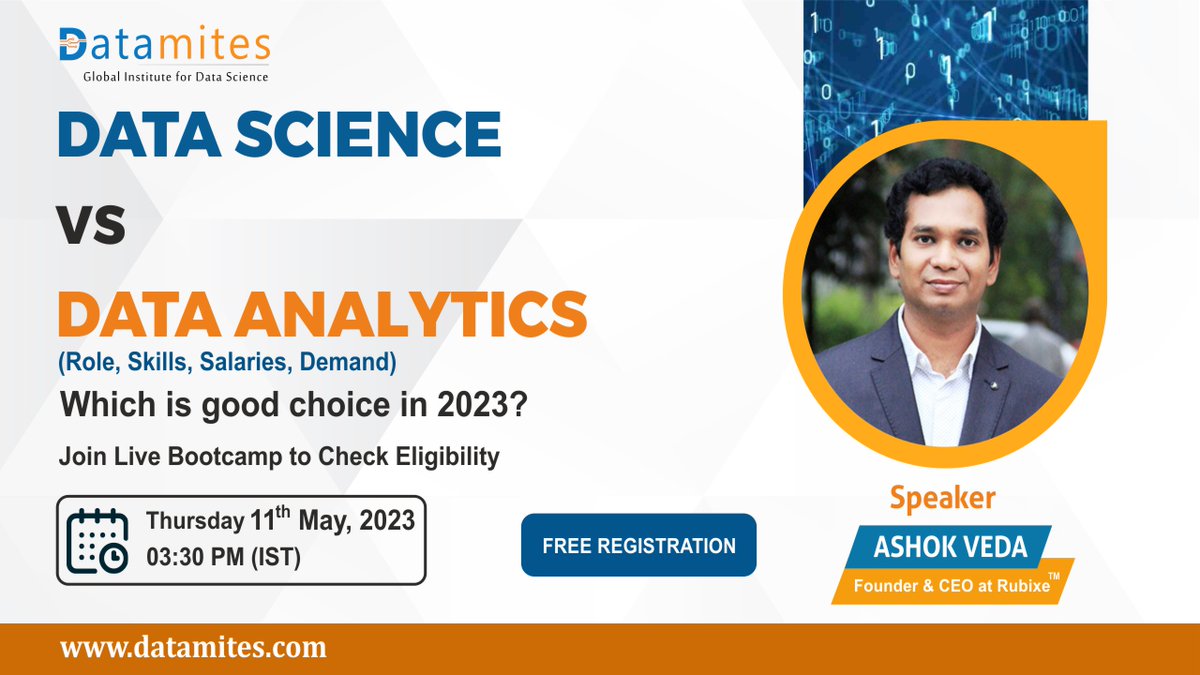Are you the right one for Data Science and Data Analytics Career?

Register here: bit.ly/44Elfgr 

Date: Thursday, 11th May 2023

Time: 3:30 to 4:30 PM IST

#DataMites #datascientist #it #webinars #careerclarity #dataanalytics #BootCamp2023 #datascience #dataanalyst