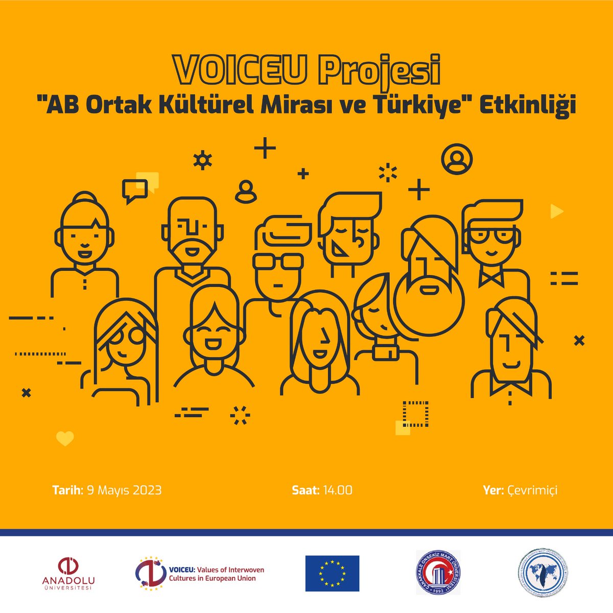 Bugün saat 14.00'de <a href="/onsekizmartuni/">ÇOMÜ</a> SBF Uluslararası İlişkiler Böl. ile bir aradayız. 9 Mayıs Avrupa Günü'nde AB ortak kültürel mirası ve Türkiye üzerine konuşacağız. İlgilenen herkesi bekleriz. Çevrimiçi katılım bilgileri için voiceu-jmm.anadolu.edu.tr/duyurular/cana…