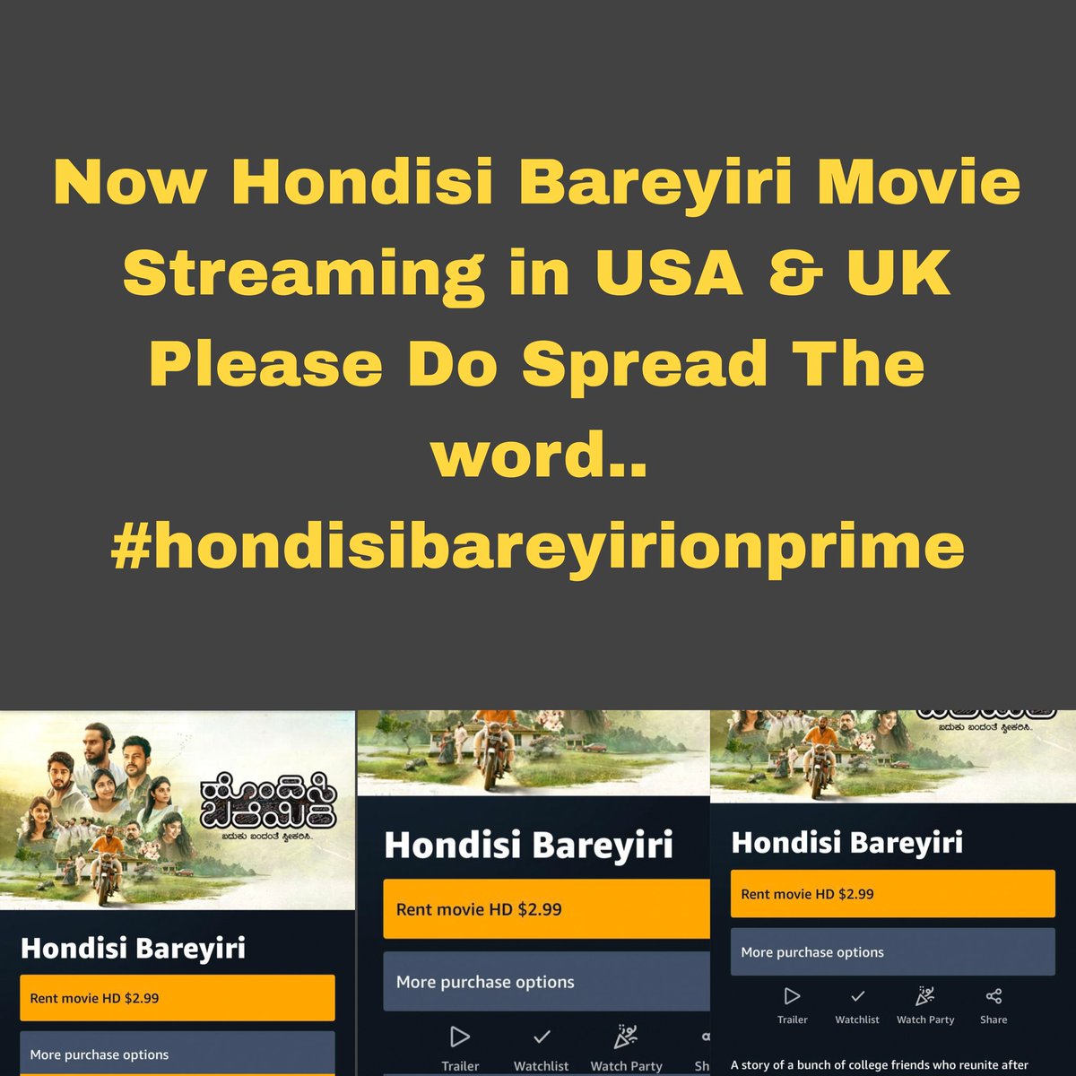 Now Hondisi Bareyiri Streaming in USA & UK Please Spread the word. #hondisibareyirionprime @praveentej03 @Nwinshankar @samyuktahornad @aishanishetty_ @Bhavanaaraao