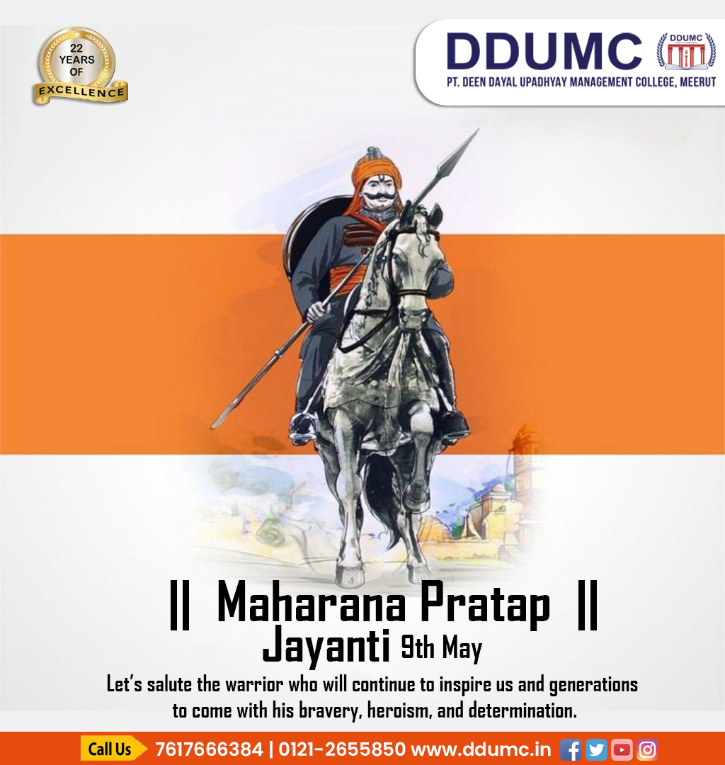 Let’s salute the warrior who will continue to inspire us and generations to come with his bravery, heroism, and determination.

 #MaharanaPratapJayanti #MaharanaPratap #jayanti #specialdays #warrior #importantdays  #ddumc #iimtmallroad #AdmissionsOpen