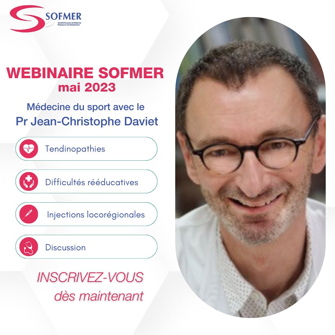 🚨Webinaire SOFMER de Mai 2023 💻
INSCRIPTION

« Quels Injections locorégionales dans le traitement des tendinopathies : EBM ? »

🗓 Jeudi 25/05/2023 - 17h30

🔗 Voir le lien en bio 

#SOFMER #HealthcareProviders #MedicalResearch #PatientCare #MedicalCommunity #MedecineEducation