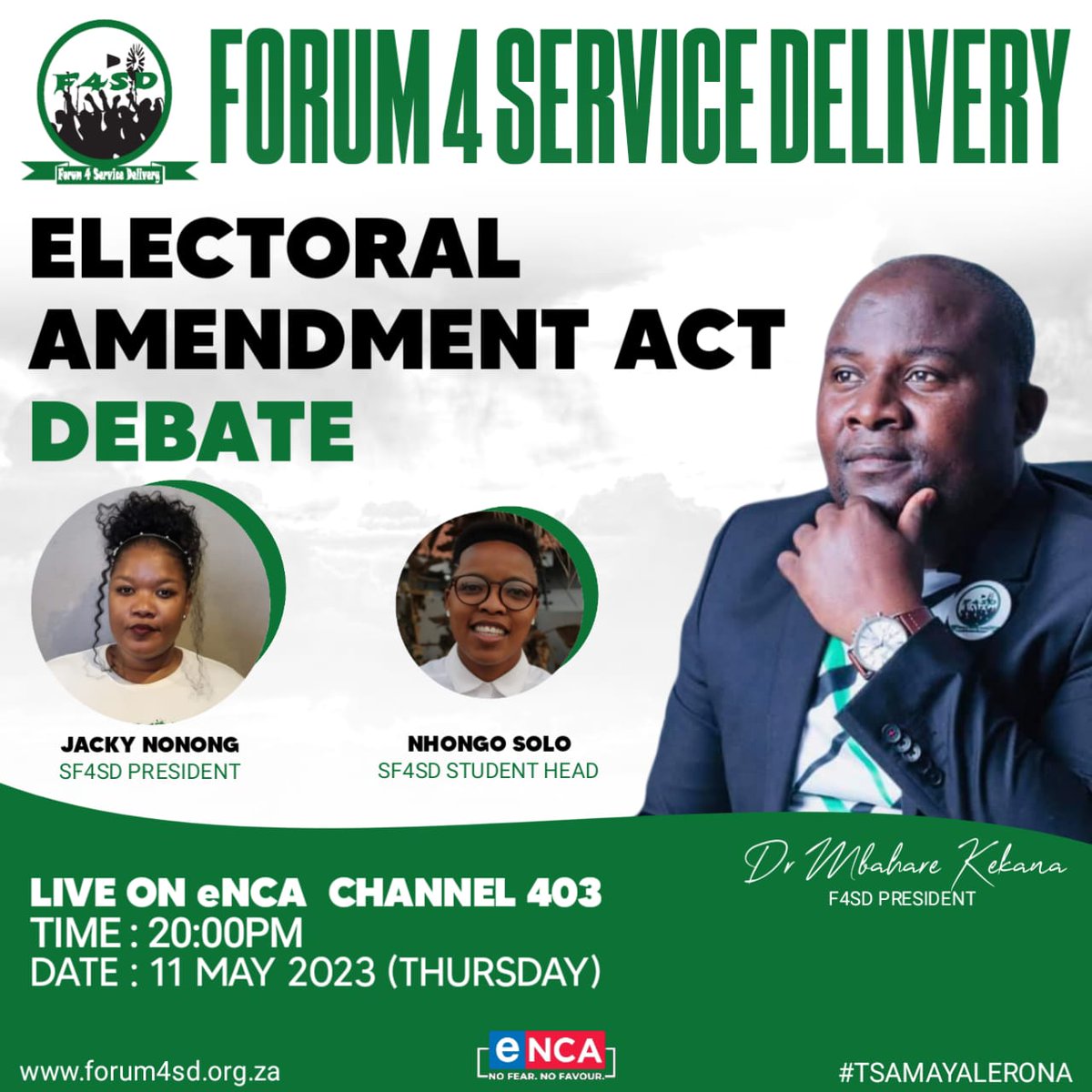 Tune in to eNCA on Thursday 11 May @ 20pm as Dr Mbahare J Kekana unpacks our position regarding the Electoral Amendment Act. He will be joined by young leaders too.