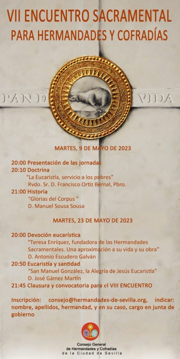 Hoy comienza el 𝗩𝗜𝗜 𝗘𝗻𝗰𝘂𝗲𝗻𝘁𝗿𝗼 𝗦𝗮𝗰𝗿𝗮𝗺𝗲𝗻𝘁𝗮𝗹, con las dos primeras conferencias:

▶️ "La Eucaristía al servicio de los pobres", por el Rvdo. Sr. D. Francisco Ortiz Bernal.
▶️ "Glorias del Corpus", por D. Manuel Sousa Sousa.

#SacramentalesSevilla23