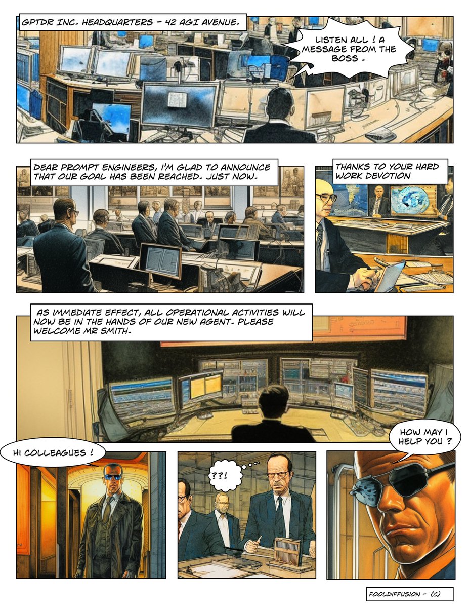 Dbddv01's tweet photo. #AIart is too serious ? Luckily, #FoolDiffusion comic is here. pls RT if you 😃. Drawed with #stablediffusion #comics #webcomics #comicstrip  #digitalart #cartoon #aiartcommunity #bandedessinee #ComicArt #funnytwitter #twitterhumor #aiia #chatgpt https://t.co/DQPUVTW3cu