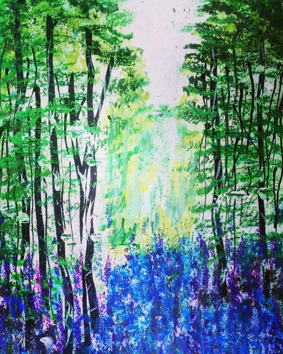 Bluebell Wood. Watercolour Inks. #artistsontwitter #contemporaryartist #contemporaryrealism #painting