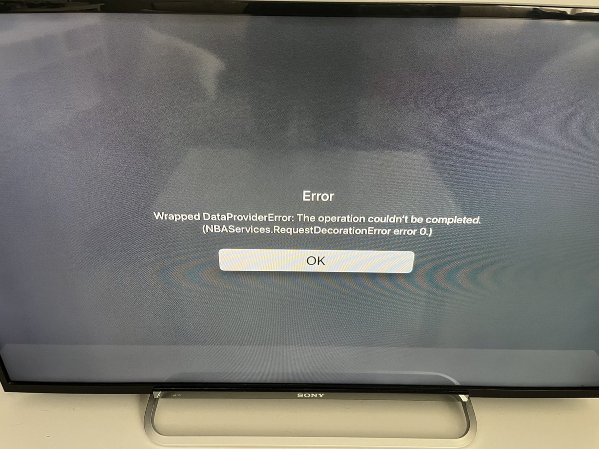 Really <a href="/NBATV/">NBA TV</a>? During the playoffs? <a href="/NBA/">NBA</a> 

Wrapped DataProviderError. The operation couldn’t be completed. (NBAServices RequestDecorationError error 0)

This is on an Apple TV.