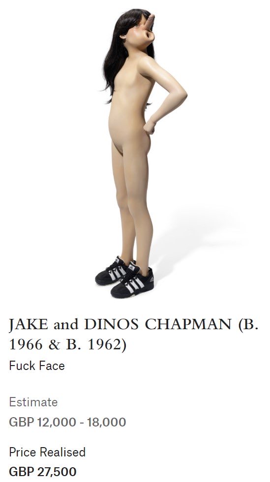 DrLoupis Do you know about Salma Hayek's husband, CEO of Balenciaga's  parent company Kering, Francois Henri-Pinault, who also owns Christie's  Auction house. They showcased some ART by Dinos & Jake Chapman. The