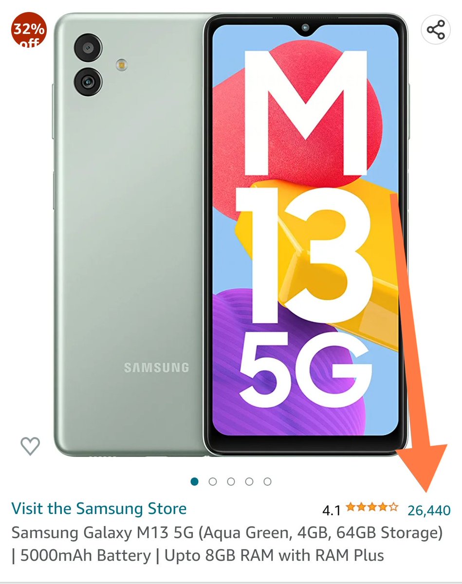 i_hsay's tweet photo. Whoa! @SamsungIndia @amazonIN stop cheating consumers in the name of fake/increased ratings. 

Galaxy M14 5G was launched on 17th April 2023 &amp; it garnered same amount of reviews (26,440) as M13 5G garnered, How ?

@jagograhakjago @AimraIndia do look into this matter. https://t.co/JfxlbXmf5z