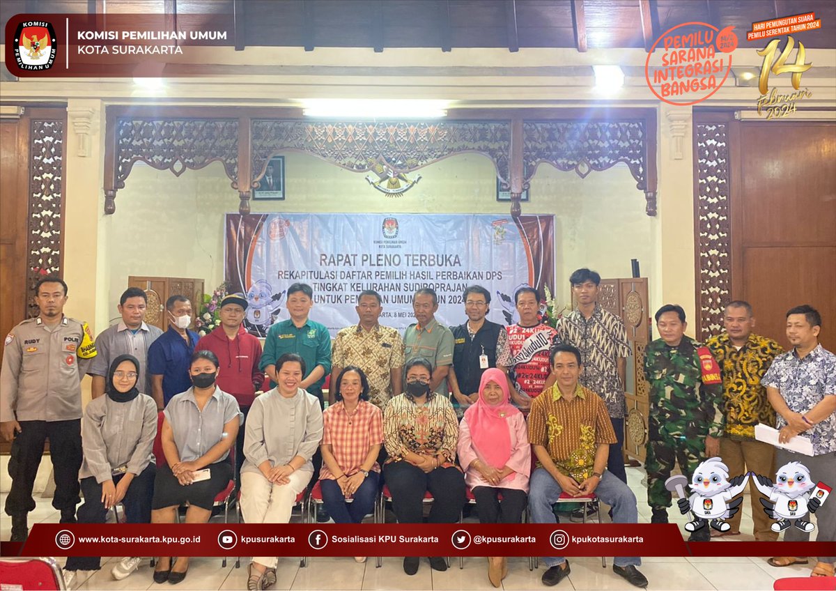 #TemanPemilih, Berikut adalah Pelaksanaan Rapat Pleno Terbuka Rekapitulasi Daftar Pemilih Hasil Perbaikan DPS Tingkat Kelurahan untuk Pemilu Tahun 2024.
#KPUMelayani 
#PemiluSerentak2024 
#KPUSurakarta