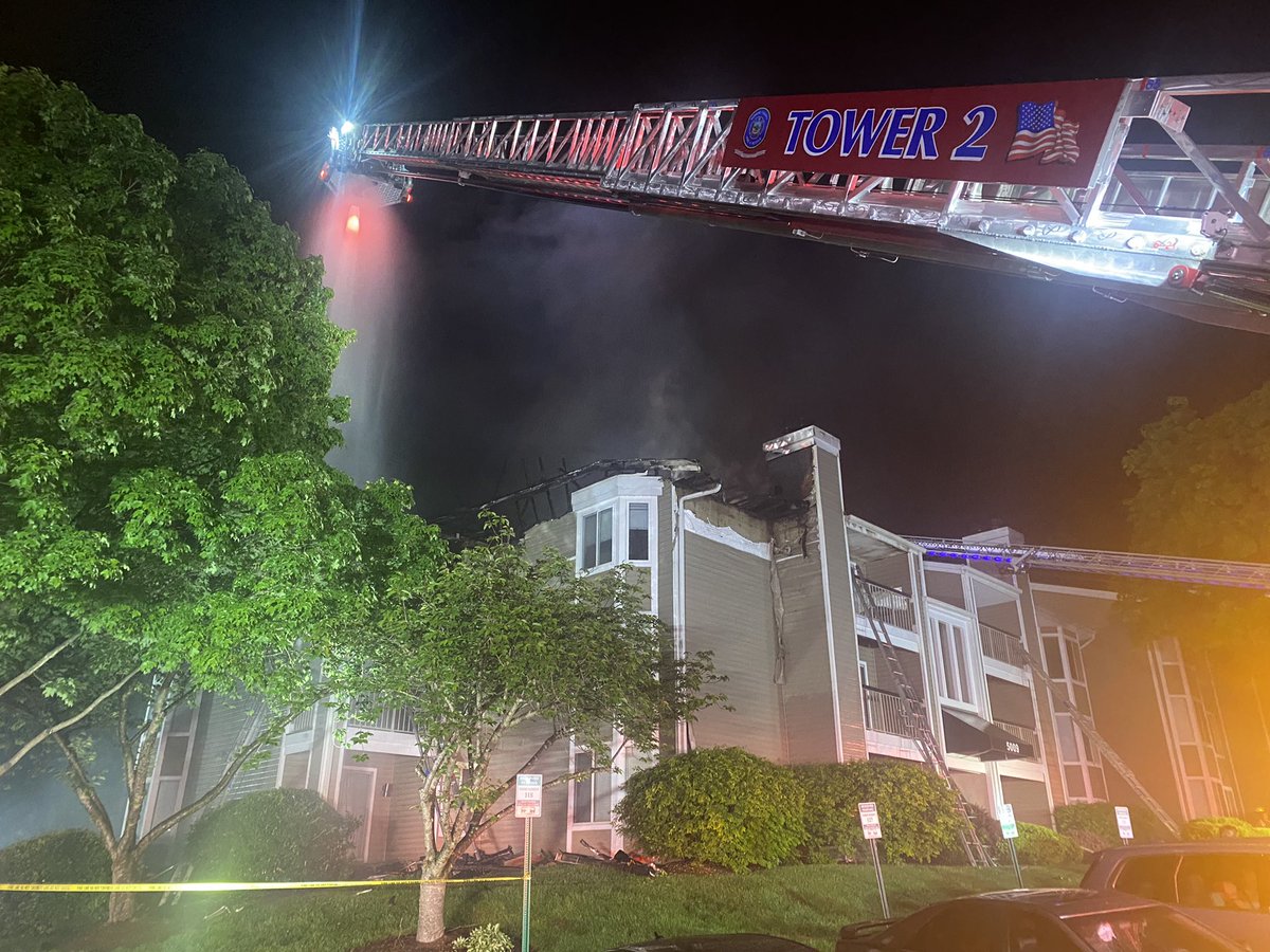 HCDFRS's tweet photo. Units are on scene of a 2-alarm apartment fire in the 5000 blk of Columbia Rd in Ellicott City.  The fire is now out and there are no injuries. https://t.co/5hfPOfO2o0