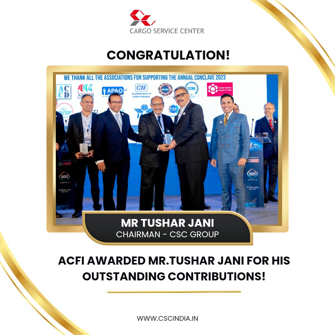 CSCIndia_PvtLtd's tweet image. Exciting news! Our Chairman, Tushar Jani, has been awarded by ACFI for his outstanding contributions! Serving as the President of ACFI, he&apos;s been an exemplary leader in the industry. Congrats Mr. Jani on this well-deserved achievement! #NewsAtCSC #ACFI #Awards #leadership