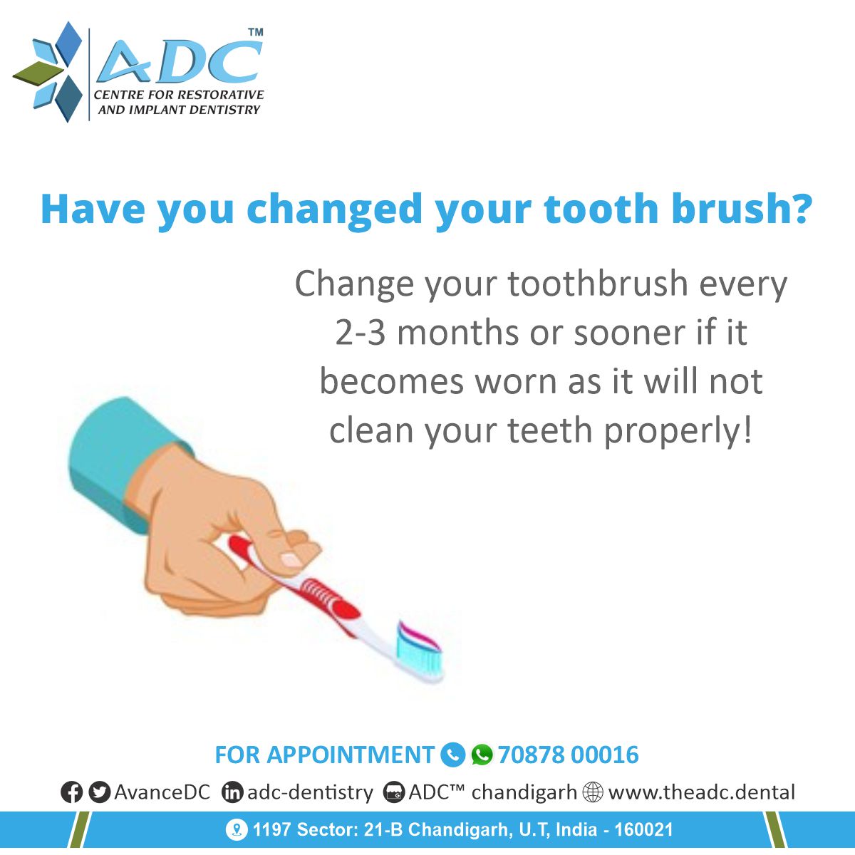 AvanceDC's tweet image. "Did you know that using the same toothbrush for too long can lead to the buildup of bacteria and germs? Keep your mouth healthy and fresh by changing your toothbrush every 2-3 months. Your smile will thank you! #OralHealth #DentalHygiene #ToothbrushTips #HealthySmile"