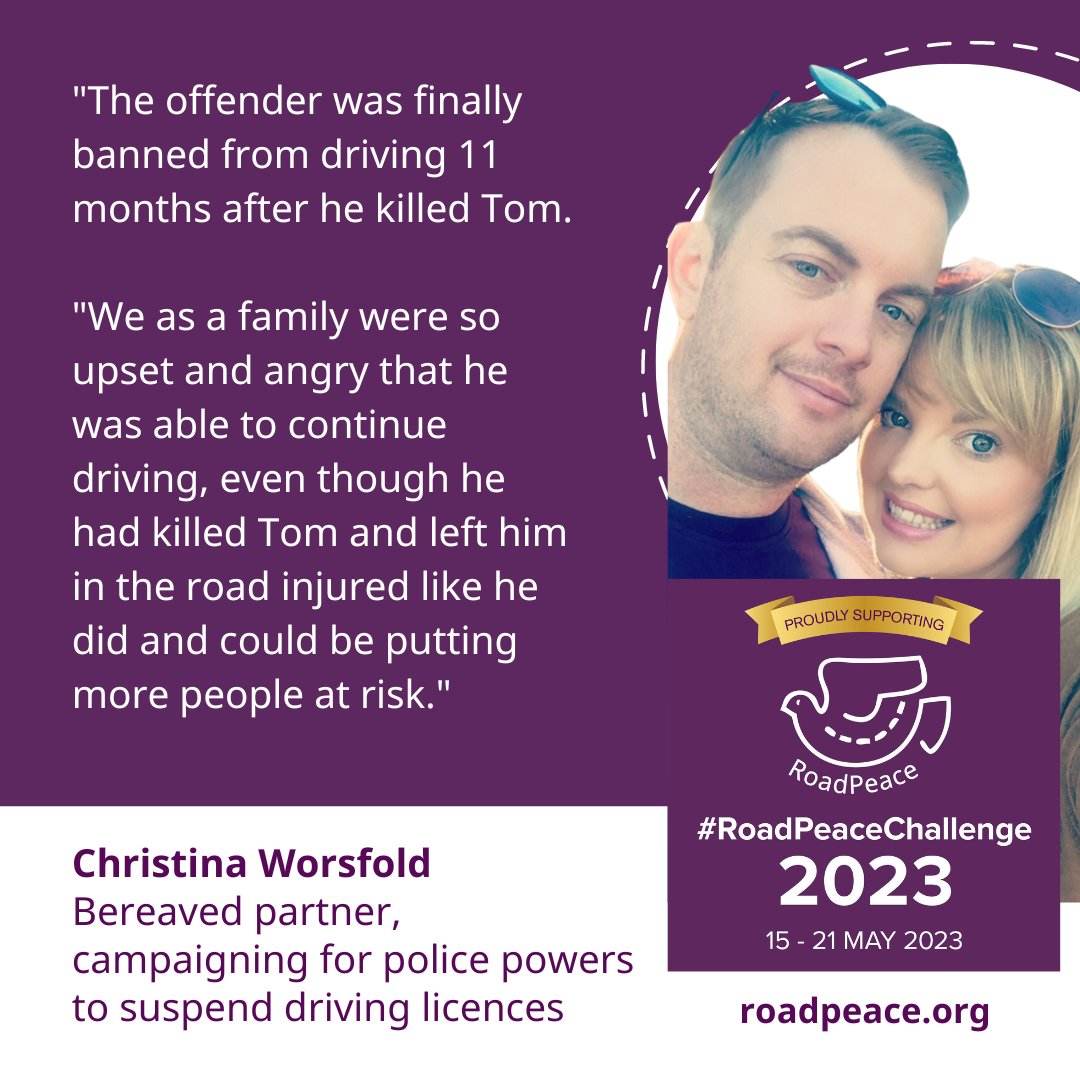 RoadPeace's tweet photo. Please support Christina and the many road crash victims, bereaved families and emergency services joining forces next week for the #RoadPeaceChallenge 2023 to make a stand against road harm: https://t.co/SJUjTqbMJG #PolicePowers #DrivingLicence #DrivingIsaPrivilege @CLWORSFOLD https://t.co/lFVF5RFxvc