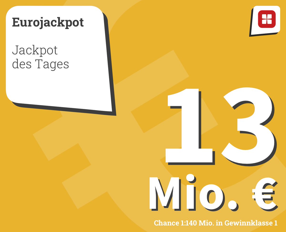 CleverLotto's tweet photo. Bei #Eurojackpot sind heute 13 Mio. € im #Jackpot! Jetzt noch schnell mit Clever Lotto spielen https://t.co/rxCGkOhdVr (Chance 1:140 Mio. in Gewinnklasse 1, ab 18 J.) https://t.co/3rXFKaLLJE